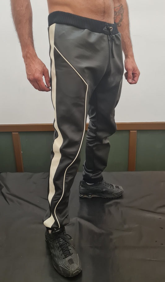 Leder-Sweatpant mit Seitenstreifen