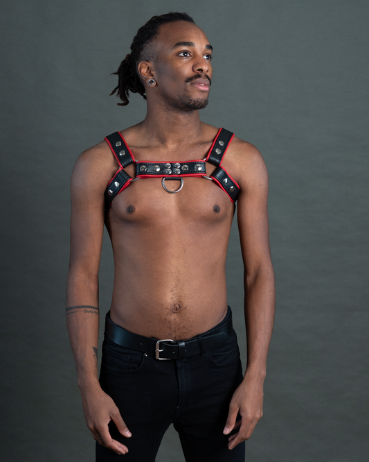 Harness mit Paspel und Druckknöpfen